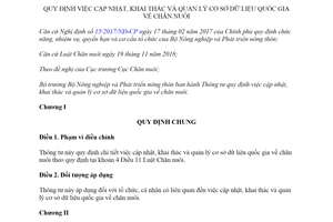 Thông tư 20/2019/TT-BNNPTNT cập nhật khai thác và quản lý cơ sở dữ liệu quốc gia về chăn nuôi