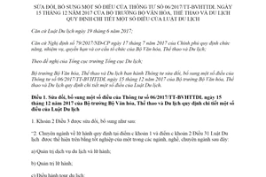 Thông tư 13/2019/TT-BVHTTDL sửa đổi Thông tư 06/2017/TT-BVHTTDL hướng dẫn Luật Du lịch