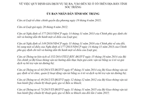 Quyết định 31/2019/QĐ-UBND giá dịch vụ xe ra vào bến xe ô tô tỉnh Sóc Trăng