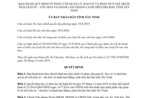 Quyết định 50/2019/QĐ-UBND quản lý bảo vệ và phát huy giá trị di tích lịch sử văn hóa tỉnh Tây Ninh