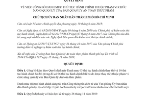 Quyết định 5071/QĐ-UBND 2019 công bố thủ tục hành chính Ban An toàn thực phẩm Hồ Chí Minh