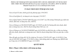 Quyết định 21/2019/QĐ-UBND tiêu chuẩn sử dụng máy móc thiết bị chuyên dùng tỉnh Quảng Nam