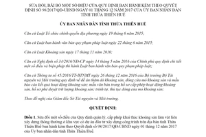 Quyết định 73/2019/QĐ-UBND khai thác khoáng sản làm vật liệu xây dựng tỉnh Thừa Thiên Huế