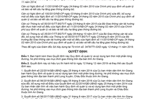 Quyết định 60/2019/QĐ-UBND lòng đường hè phố không dùng vào mục đích giao thông tỉnh An Giang