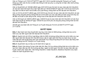 Quyết định 2676/QĐ-UBND 2019 Quy trình nhắn tin SMS phòng chống thiên tai tỉnh Hòa Bình