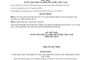 Quyết định 2144/QĐ-CTN 2019 cho thôi quốc tịch Việt Nam công dân hiện đang cư trú tại Đức