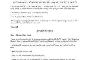 Circular 21/2019/TT-BNNPTNT elaborating to Law on Animal Husbandry regarding animal feed