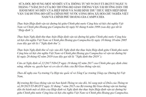 Thông tư 47/2019/TT-BGTVT sửa đổi Thông tư 39/2015/TT-BGTVT đường bộ Việt Nam Campuchia