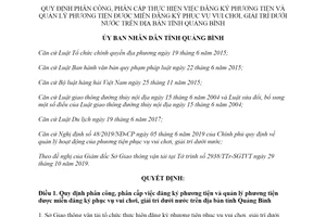 Quyết định 39/2019/QĐ-UBND đăng ký phương tiện phục vụ vui chơi giải trí dưới nước Quảng Bình