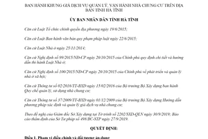 Quyết định 59/2019/QĐ-UBND khung giá dịch vụ quản lý vận hành nhà chung cư tỉnh Hà Tĩnh