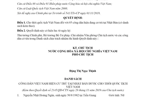 Quyết định 2145/QĐ-CTN 2019 cho thôi quốc tịch Việt Nam đối với công dân cư trú tại Nhật Bản