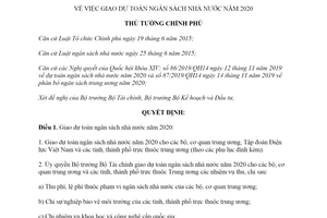 Quyết định 1704/QĐ-TTg 2019 giao dự toán ngân sách nhà nước năm 2020