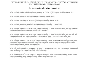 Quyết định 50/2019/QĐ-UBND mức giá tối đa dịch vụ thu gom vận chuyển rác thải sinh hoạt Cao Bằng