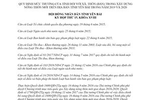 Nghị quyết 33/2019/NQ-HĐND mức thưởng trong xây dựng nông thôn mới trên địa bàn tỉnh Yên Bái