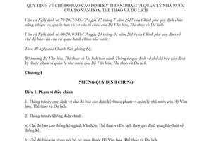 Thông tư 14/2019/TT-BVHTTDL chế độ báo cáo định kỳ thuộc phạm vi quản lý nhà nước Bộ Văn hóa