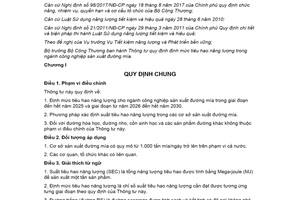 Thông tư 39/2019/TT-BCT định mức tiêu hao năng lượng trong ngành công nghiệp sản xuất đường mía