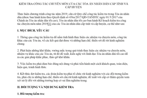Kế hoạch 534/KH-TANDTC 2019 kiểm tra công tác chuyên môn Tòa án nhân dân cấp tỉnh cấp huyện