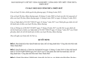 Quyết định 74/2019/QĐ-UBND Quy chế xét tặng danh hiệu Công dân tiêu biểu tỉnh Thừa Thiên Huế