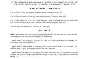 Quyết định 45/2019/QĐ-UBND bãi bỏ văn bản lĩnh vực khoa học và công nghệ Quảng Trị