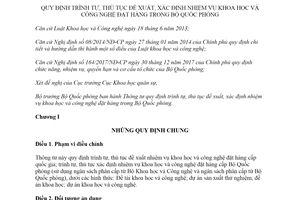 Thông tư 180/2019/TT-BQP trình tự thủ tục đề xuất xác định nhiệm vụ khoa học công nghệ đặt hàng