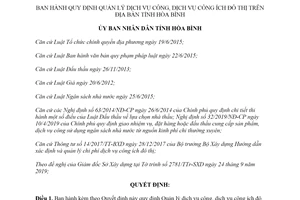 Quyết định 48/2019/QĐ-UBND Quản lý dịch vụ công dịch vụ công ích đô thị tỉnh Hòa Bình
