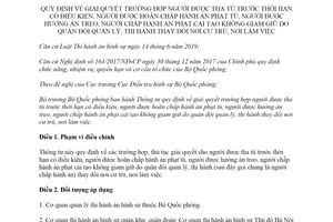 Thông tư 181/2019/TT-BQP giải quyết trường hợp người được tha tù trước thời hạn có điều kiện