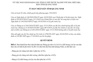 Quyết định 38/2019/QĐ-UBND Bảng giá tính lệ phí trước bạ đối với nhà tỉnh Quảng Ninh