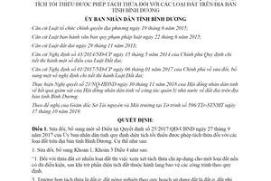 Quyết định 28/2019/QĐ-UBND sửa đổi Quyết định diện tích tối thiểu được phép tách thửa Bình Dương