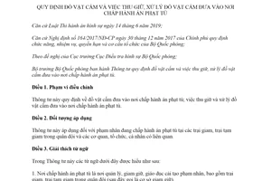 Thông tư 184/2019/TT-BQP đồ vật cấm xử lý đồ vật cấm đưa vào nơi chấp hành án phạt tù