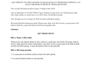 Thông tư 183/2019/TT-BQP tổ chức bộ máy cơ quan quản lý thi hành án hình sự trong Quân đội