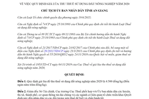 Quyết định 2889/QĐ-UBND 2019 giá lúa để thu thuế sử dụng đất nông nghiệp An Giang