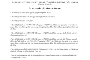Quyết định 46/2019/QĐ-UBND quy định phạm vi bảo vệ công trình thủy lợi tỉnh Quảng Trị