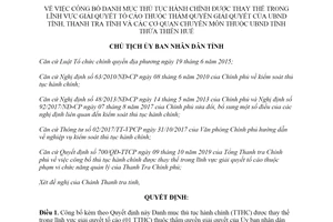 Quyết định 3112/QĐ-UBND 2019 công bố thủ tục hành chính giải quyết tố cáo tỉnh Huế