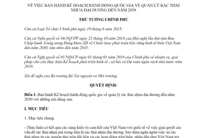 Decision 1746/QD-TTg 2019 introducing national action plan for management of marine plastic litter