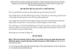 Quyết định 3116/QĐ-BTNMT 2019 Chương trình xây dựng ban hành văn bản quy phạm pháp luật