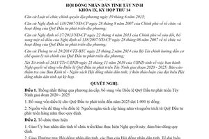 Nghị quyết 14/2019/NQ-HĐND phương án cấp bổ sung vốn Điều lệ Quỹ Đầu tư phát triển Tây Ninh