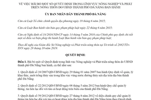 Quyết định 53/2019/QĐ-UBND bãi bỏ Quyết định lĩnh vực Nông nghiệp thành phố Đà Nẵng