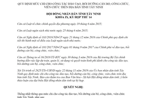 Nghị quyết 21/2019/NQ-HĐND mức chi cho công tác đào tạo bồi dưỡng cán bộ công chức Tây Ninh