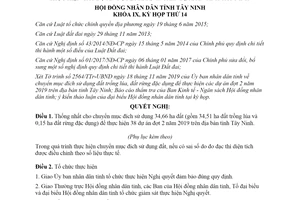 Nghị quyết 17/2019/NQ-HĐND chuyển mục đích sử dụng đất trồng lúa đất rừng đặc dụng Tây Ninh