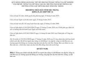 Nghị quyết 17/2019/NQ-HĐND chính sách hỗ trợ người dạy tiếng chữ Khmer vào dịp hè Sóc Trăng