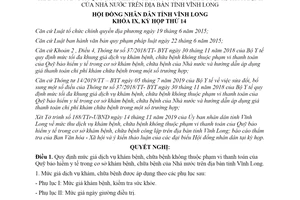 Nghị quyết 219/2019/NQ-HĐND mức giá khám bệnh không thuộc Quỹ bảo hiểm y tế tỉnh Vĩnh Long