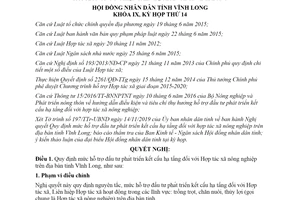 Nghị quyết 216/2019/NQ-HĐND mức hỗ trợ đầu tư hạ tầng Hợp tác xã nông nghiệp Vĩnh Long