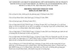 Nghị quyết 19/2019/NQ-HĐND mức giá dịch vụ khám bệnh không thuộc Quỹ bảo hiểm y tế Tây Ninh
