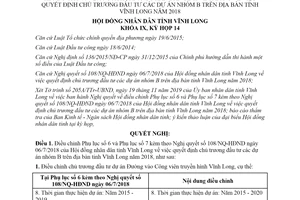 Nghị quyết 225/NQ-HĐND 2019 điều chỉnh quyết định chủ trương đầu tư các dự án nhóm B Vĩnh Long