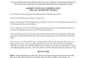 Nghị quyết 298/2019/NQ-HĐND chuyển mục đích sử dụng đất trồng lúa thực hiện dự án Đồng Tháp