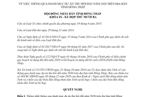 Nghị quyết 297/2019/NQ-HĐND thông qua danh mục dự án thu hồi đất tỉnh Đồng Tháp