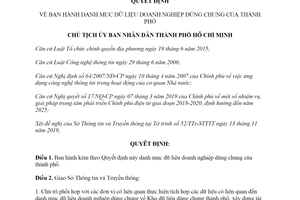 Quyết định 5187/QĐ-UBND 2019 danh mục dữ liệu doanh nghiệp dùng chung thành phố Hồ Chí Minh