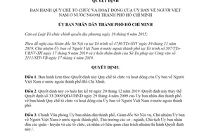 Quyết định 31/2019/QĐ-UBND tổ chức hoạt động Ủy ban Người Việt Nam ở nước ngoài Hồ Chí Minh