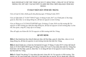 Quyết định 32/2019/QĐ-UBND Quy chế thu thập sử dụng thông tin dữ liệu tài nguyên Sóc Trăng