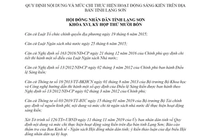 Nghị quyết 14/2019/NQ-HĐND nội dung và mức chi thực hiện hoạt động sáng kiến Lạng Sơn